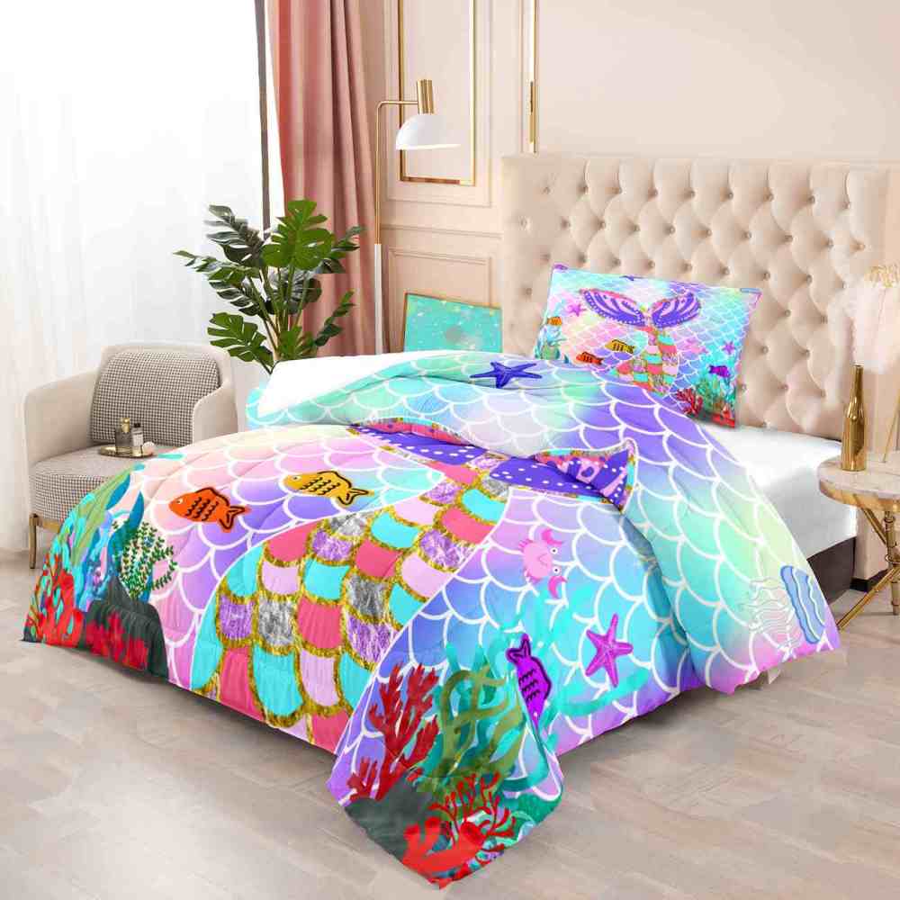 Sparkling Scale Mermaid Tail Comforter Set for Girls | CozyLil
