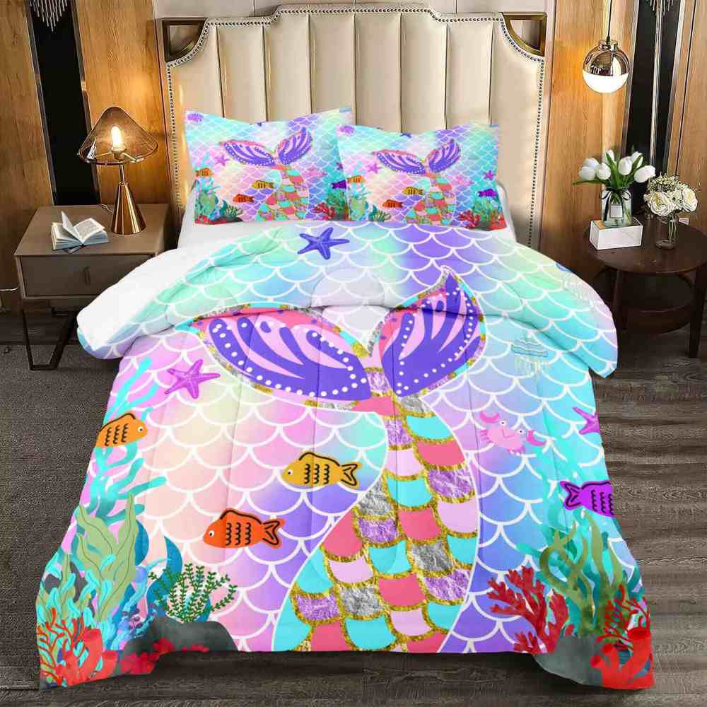 Sparkling Scale Mermaid Tail Comforter Set for Girls | CozyLil