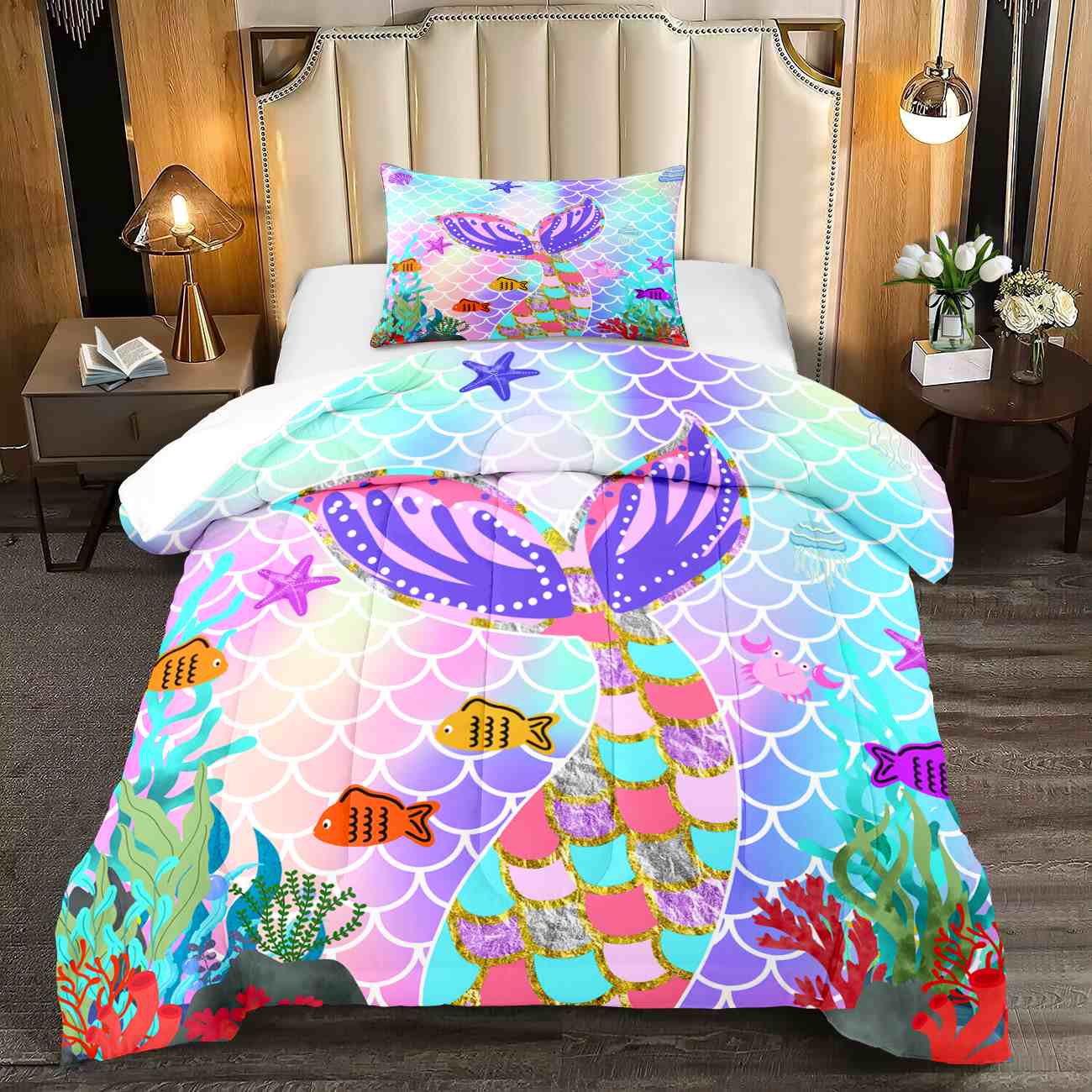 Sparkling Scale Mermaid Tail Comforter Set for Girls | CozyLil