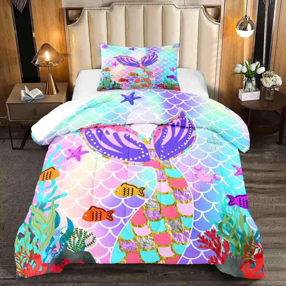 Sparkling Scale Mermaid Tail Comforter Set for Girls | CozyLil