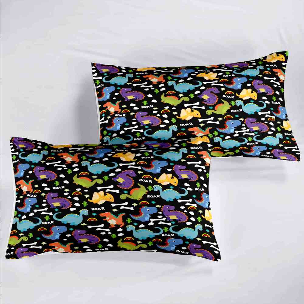 Cartoon Dino Roar Comforter Set with Bone & Rainbow Patterns | CozyLil