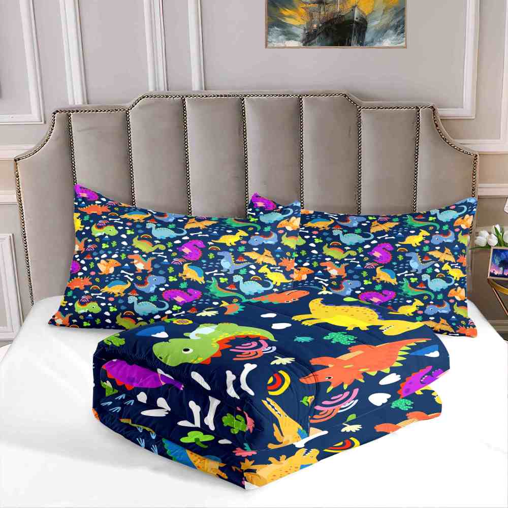 Volcano Adventure Dinosaur Comforter Set with Pterodactyls | CozyLil