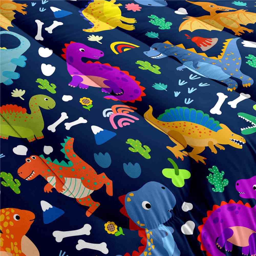 Volcano Adventure Dinosaur Comforter Set with Pterodactyls | CozyLil