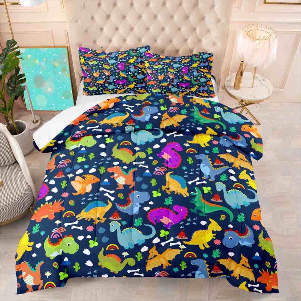 Volcano Adventure Dinosaur Comforter Set with Pterodactyls | CozyLil
