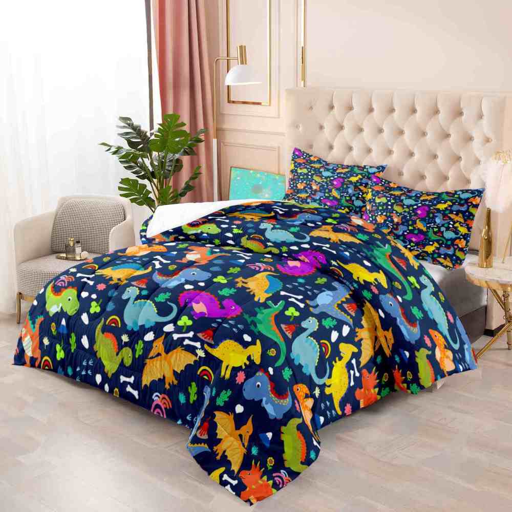 Volcano Adventure Dinosaur Comforter Set with Pterodactyls | CozyLil