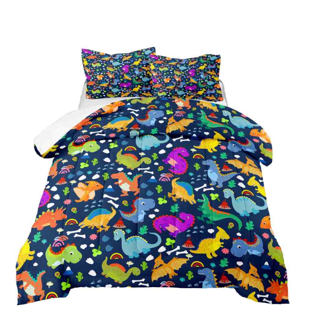 Volcano Adventure Dinosaur Comforter Set with Pterodactyls | CozyLil