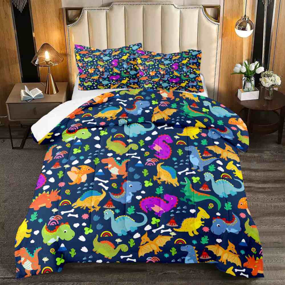 Volcano Adventure Dinosaur Comforter Set with Pterodactyls | CozyLil