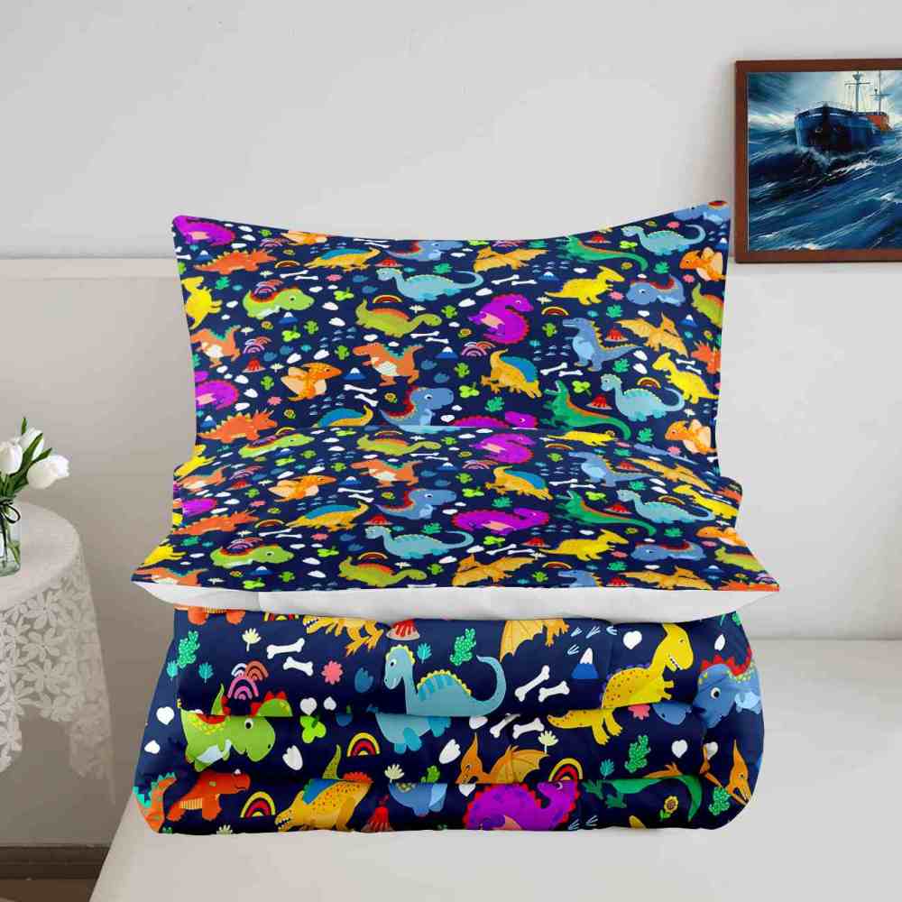 Volcano Adventure Dinosaur Comforter Set with Pterodactyls | CozyLil