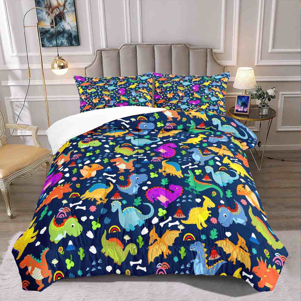 Volcano Adventure Dinosaur Comforter Set with Pterodactyls | CozyLil