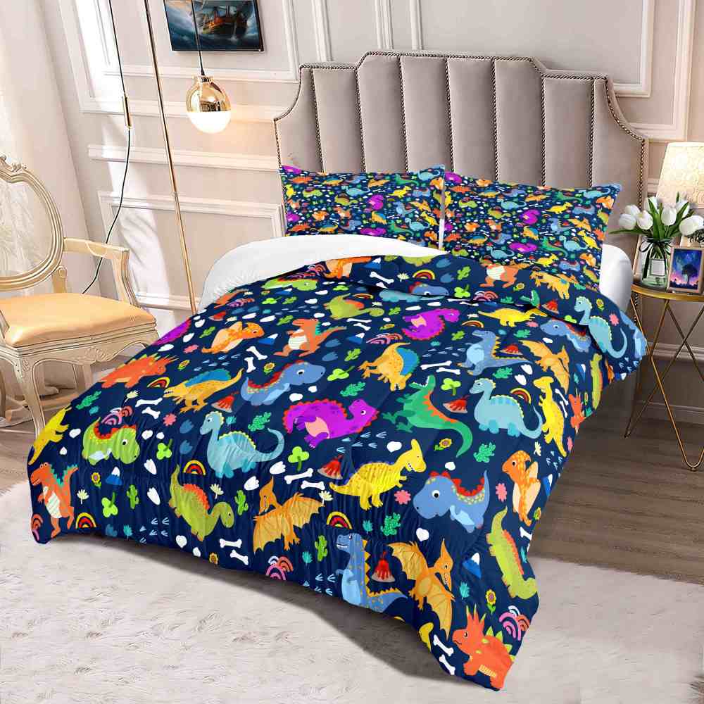 Volcano Adventure Dinosaur Comforter Set with Pterodactyls | CozyLil