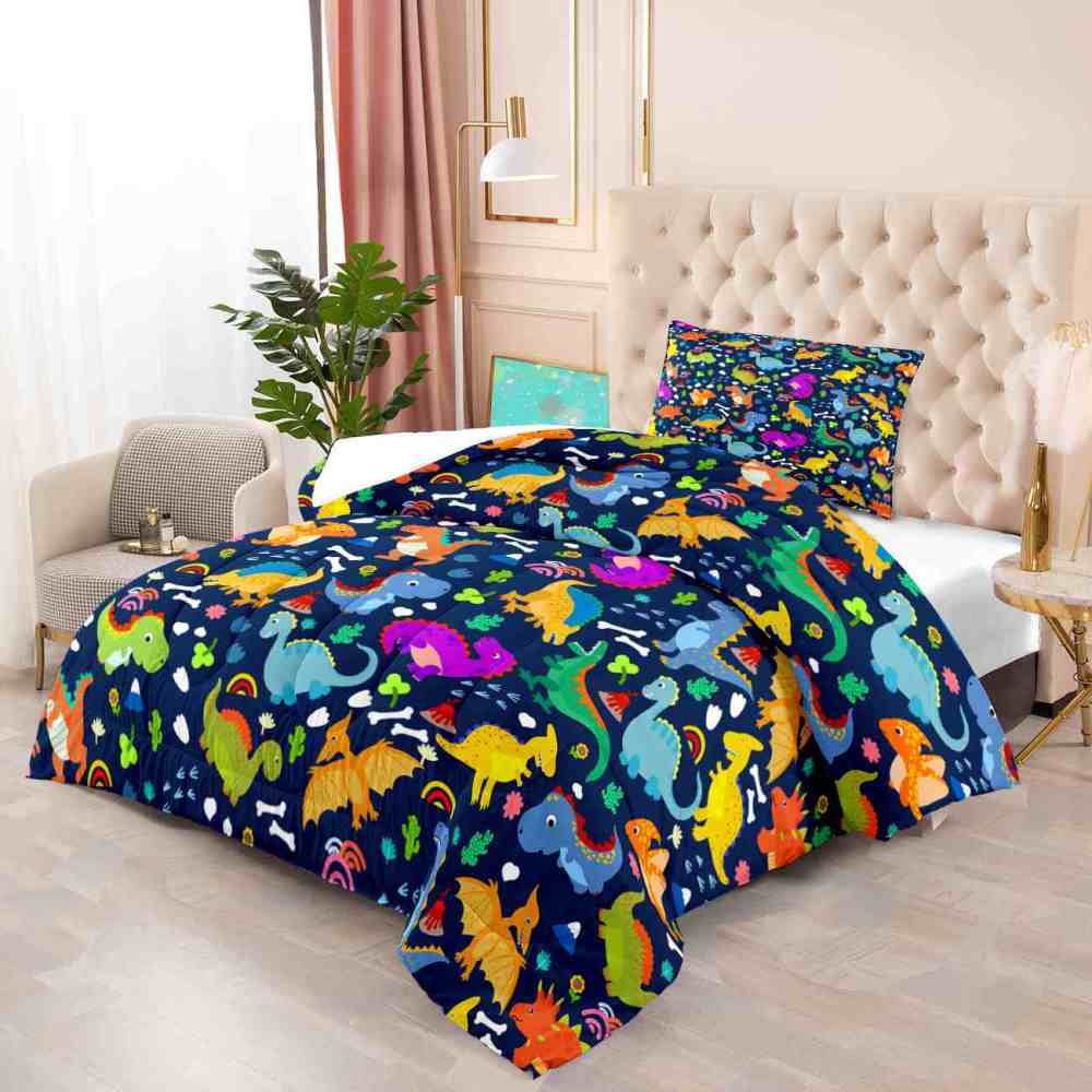 Volcano Adventure Dinosaur Comforter Set with Pterodactyls | CozyLil