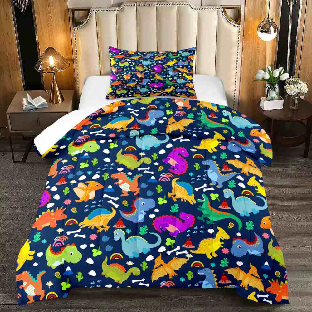 Volcano Adventure Dinosaur Comforter Set with Pterodactyls | CozyLil