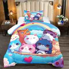Rainbow Cat Boat Adventure Comforter Set for Girls Bedroom | CozyLil