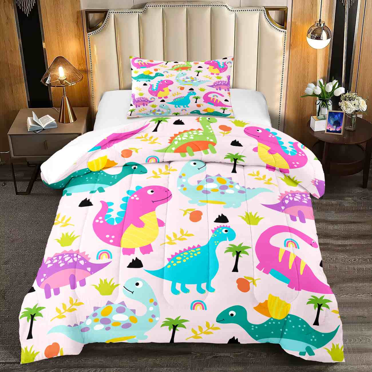 Pastel Dream Dinosaur Comforter Set for Girls & Toddlers | CozyLil