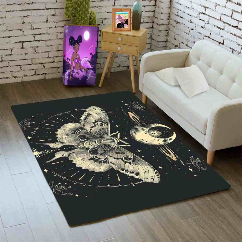 Mystical Celestial Moth Area Rug Gothic Room Decor | CozyLil