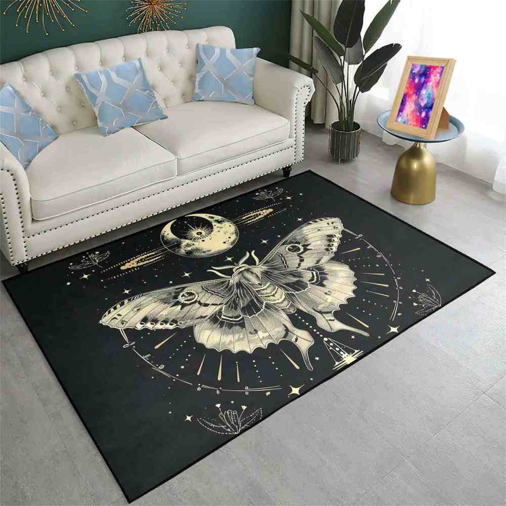 Mystical Celestial Moth Area Rug Gothic Room Decor | CozyLil