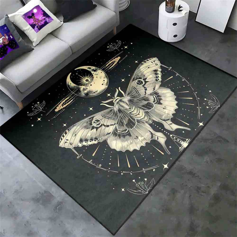 Mystical Celestial Moth Area Rug Gothic Room Decor | CozyLil
