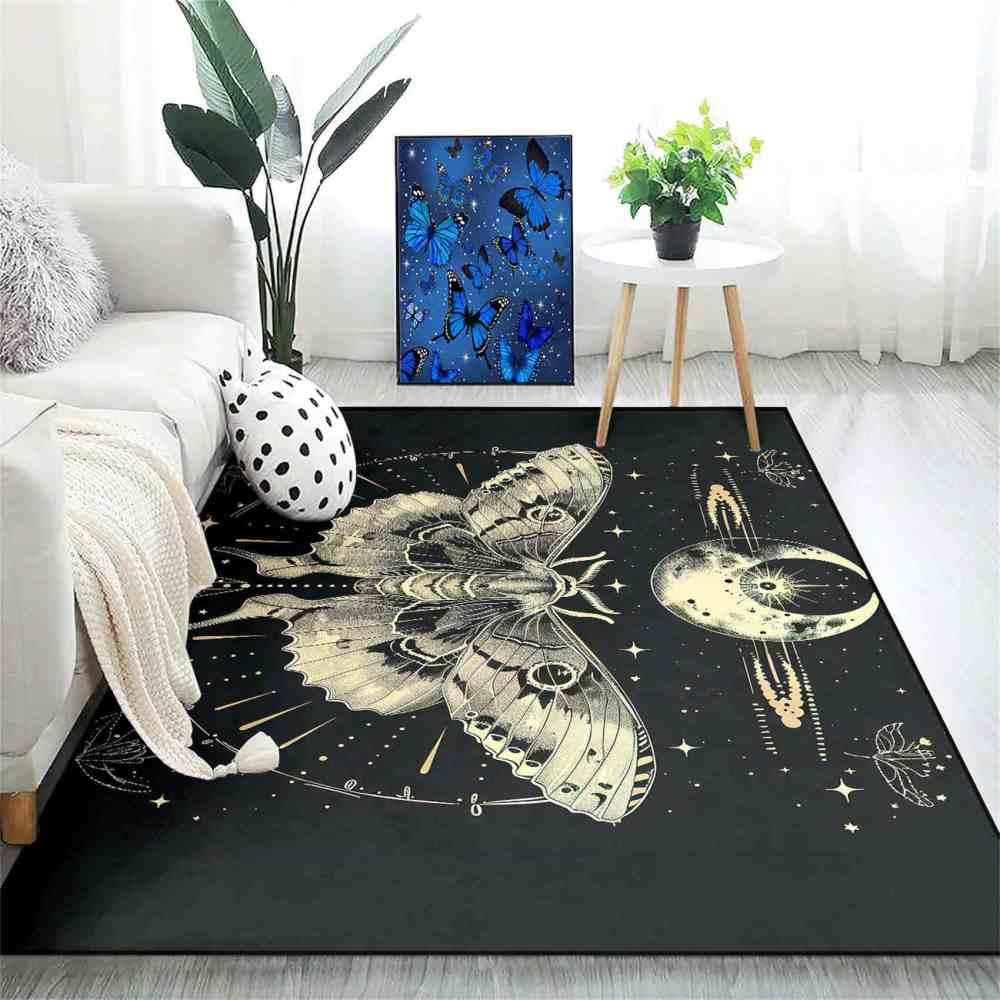 Mystical Celestial Moth Area Rug Gothic Room Decor | CozyLil