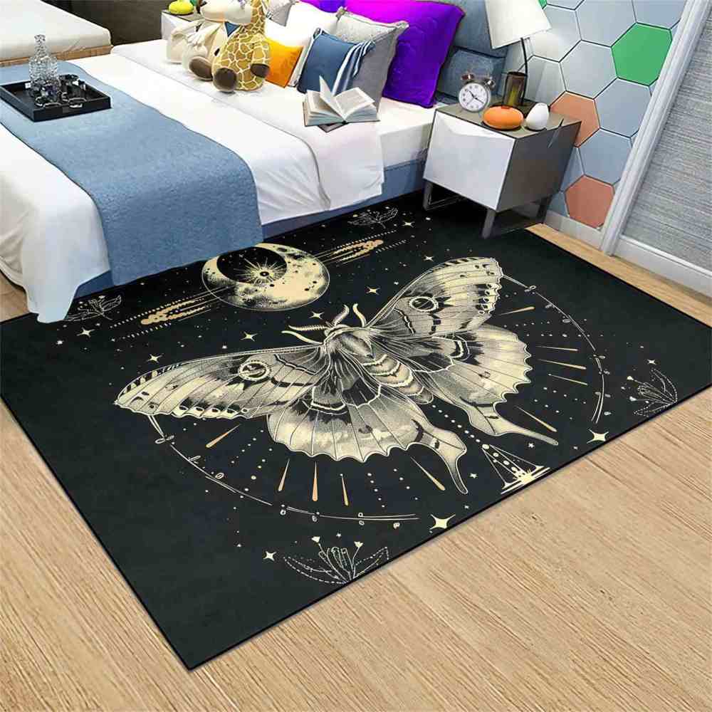 Mystical Celestial Moth Area Rug Gothic Room Decor | CozyLil
