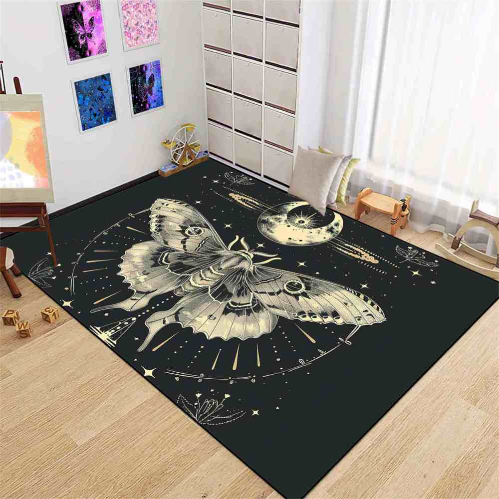 Mystical Celestial Moth Area Rug Gothic Room Decor | CozyLil