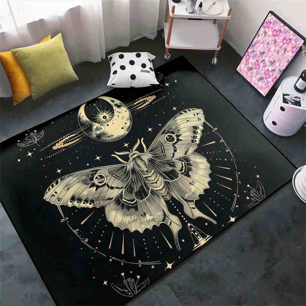 Mystical Celestial Moth Area Rug Gothic Room Decor | CozyLil