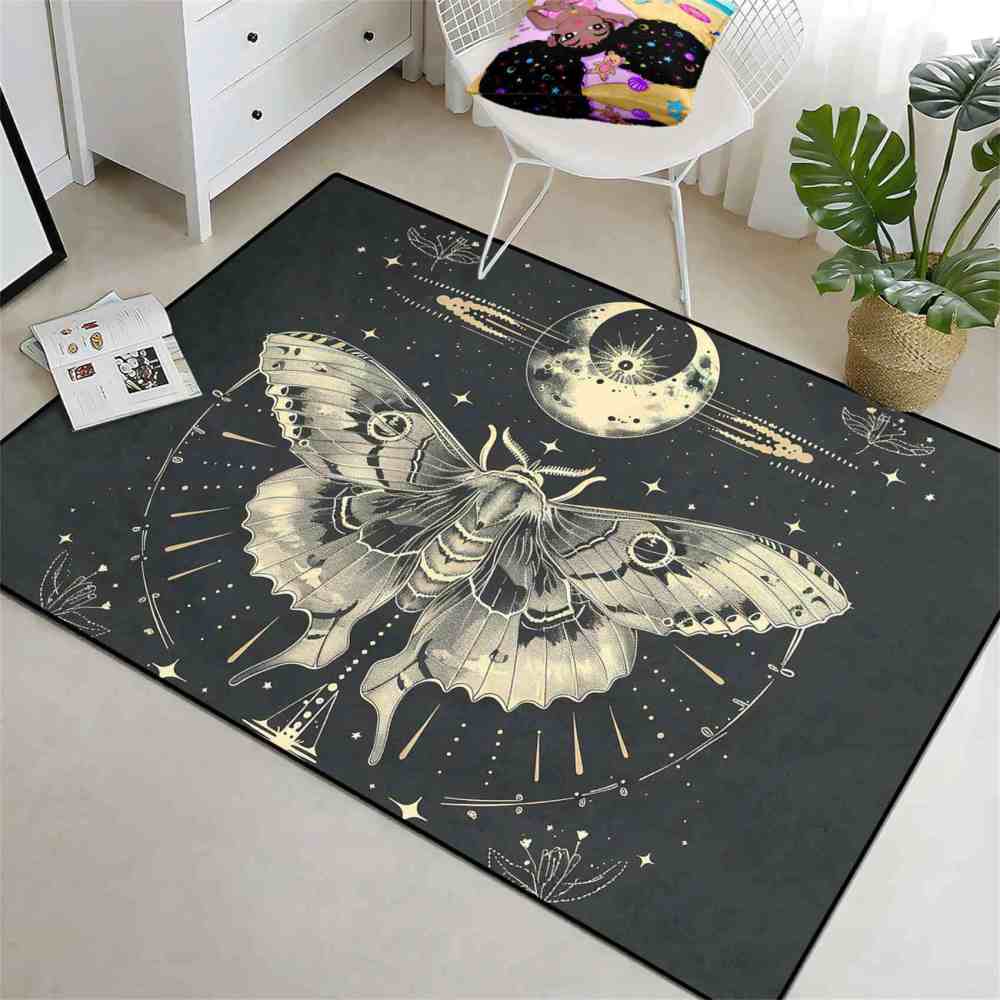 Mystical Celestial Moth Area Rug Gothic Room Decor | CozyLil