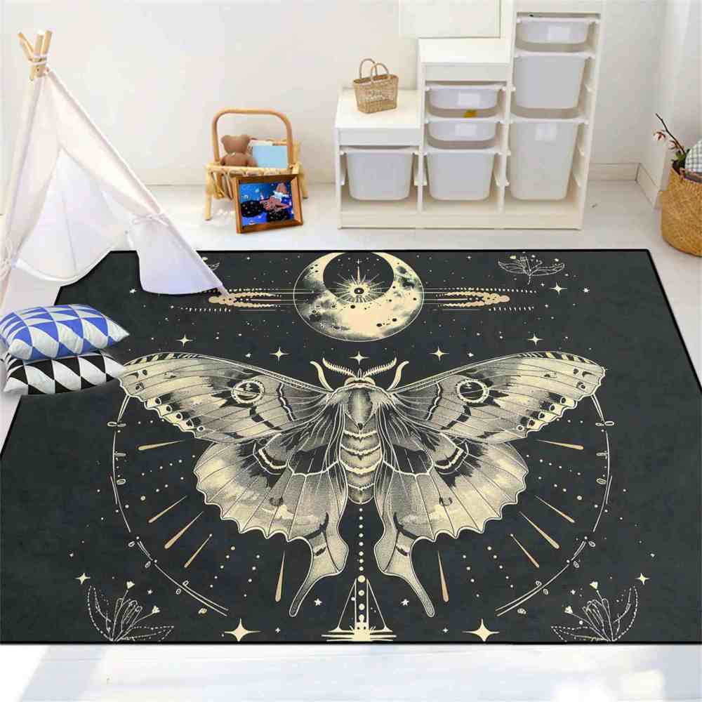 Mystical Celestial Moth Area Rug Gothic Room Decor | CozyLil