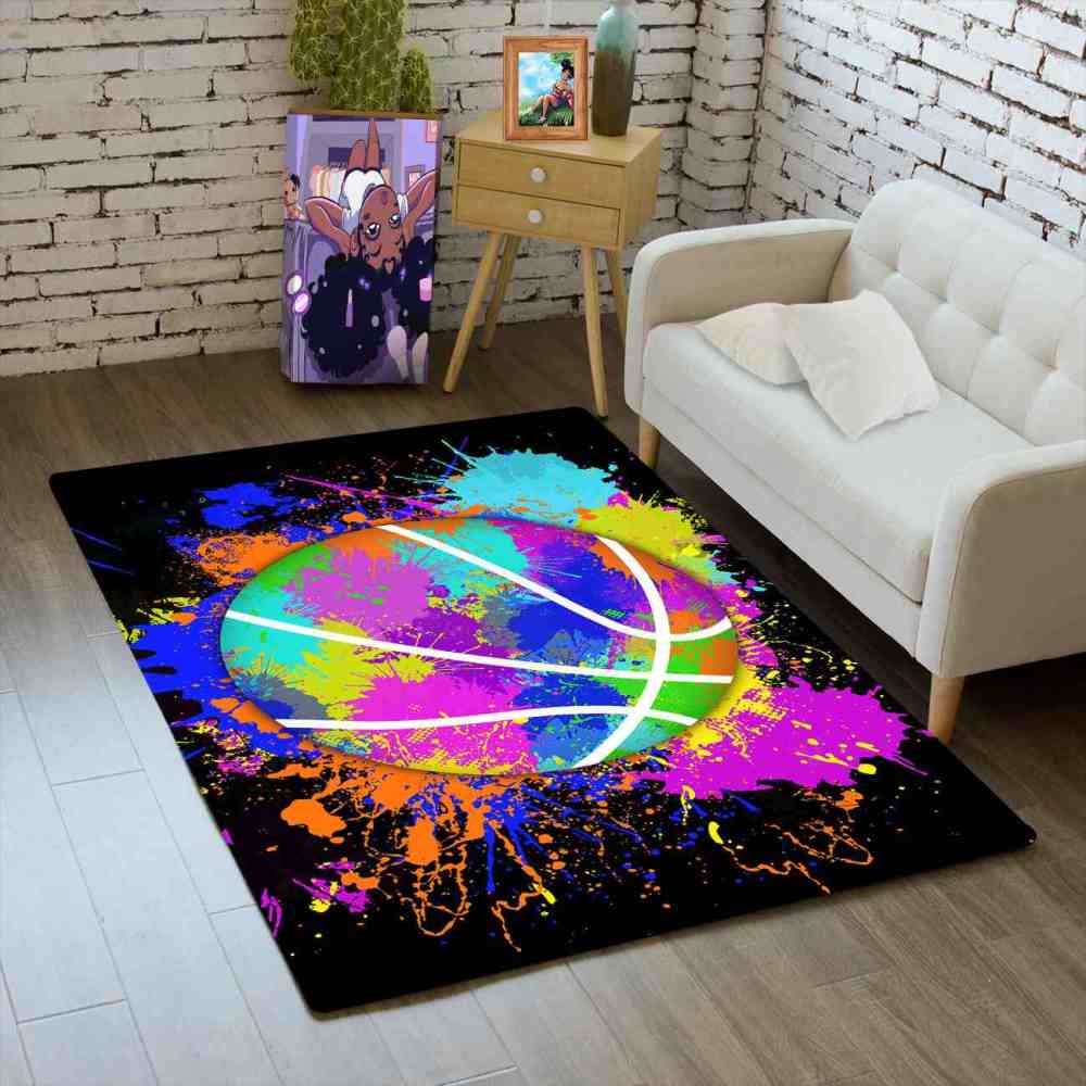 Colorful Paint Splatter Basketball Area Rug Kids Room | CozyLil