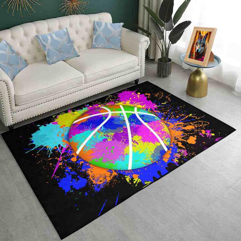 Colorful Paint Splatter Basketball Area Rug Kids Room | CozyLil