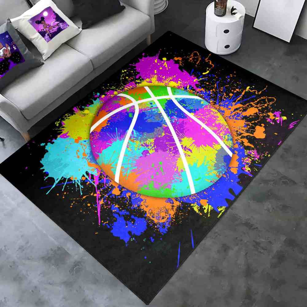 Colorful Paint Splatter Basketball Area Rug Kids Room | CozyLil