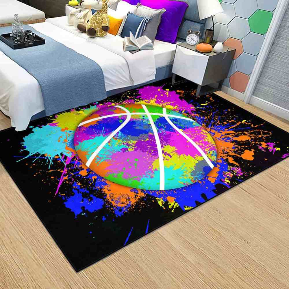 Colorful Paint Splatter Basketball Area Rug Kids Room | CozyLil