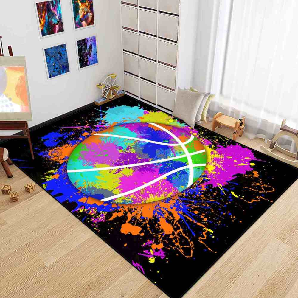 Colorful Paint Splatter Basketball Area Rug Kids Room | CozyLil