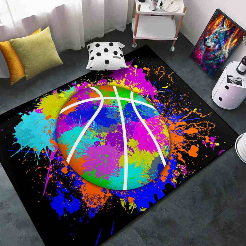Colorful Paint Splatter Basketball Area Rug Kids Room | CozyLil