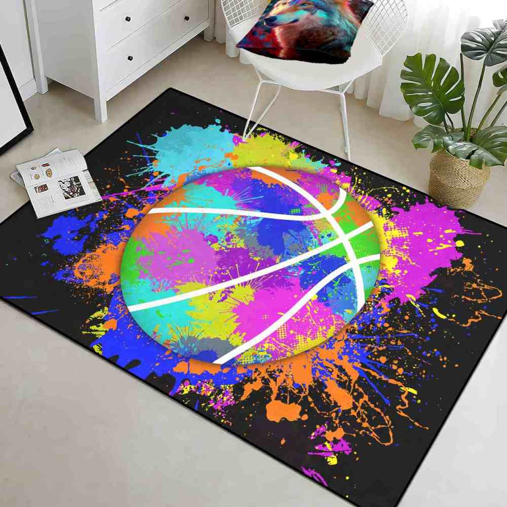 Colorful Paint Splatter Basketball Area Rug Kids Room | CozyLil