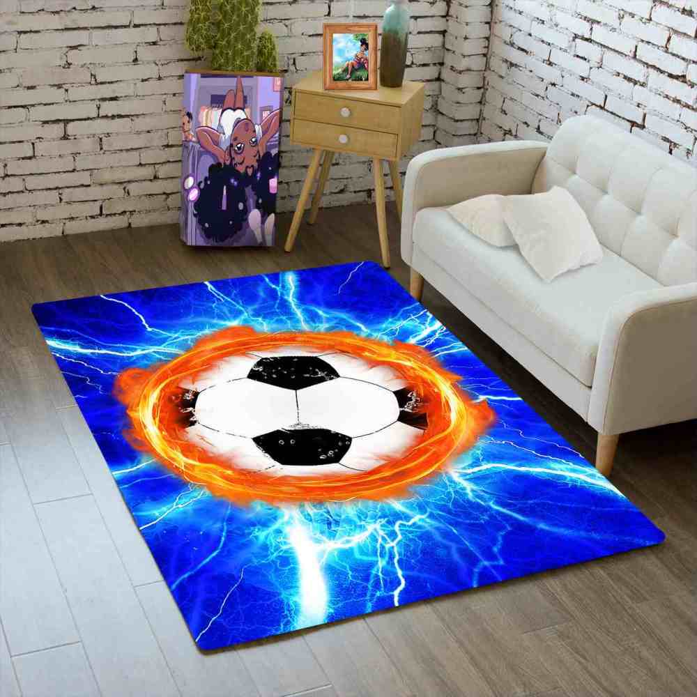 Flaming Soccer Lightning Area Rug Teen Boys Room Decor | CozyLil