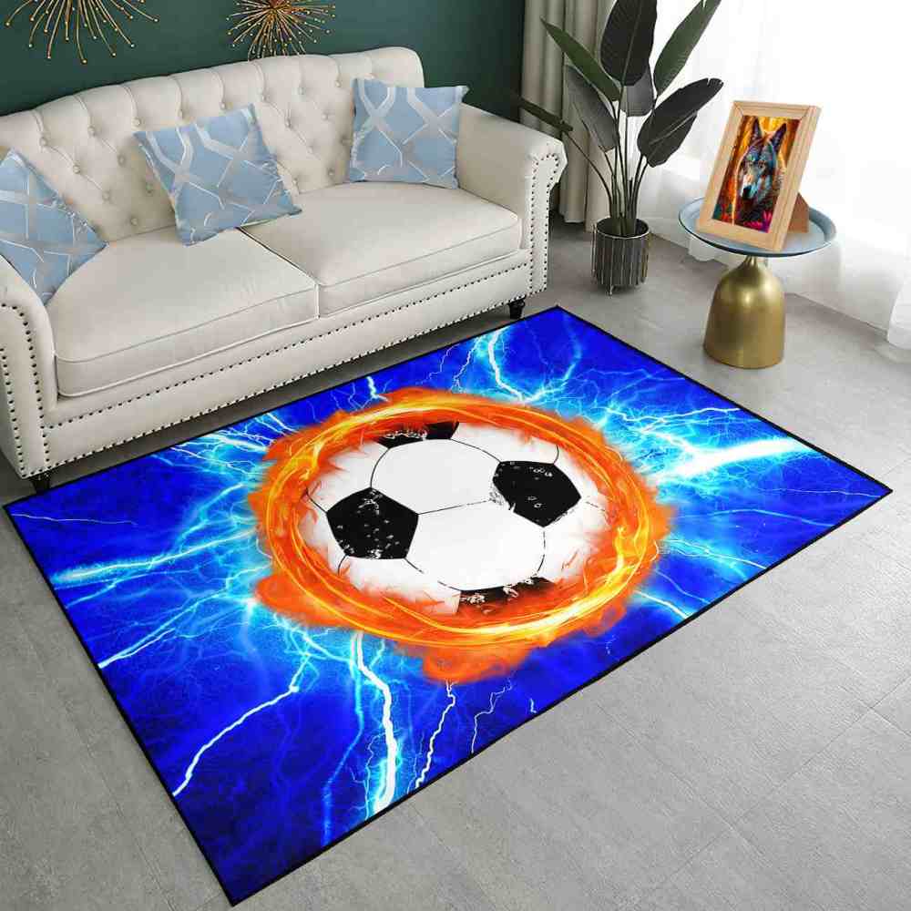 Flaming Soccer Lightning Area Rug Teen Boys Room Decor | CozyLil