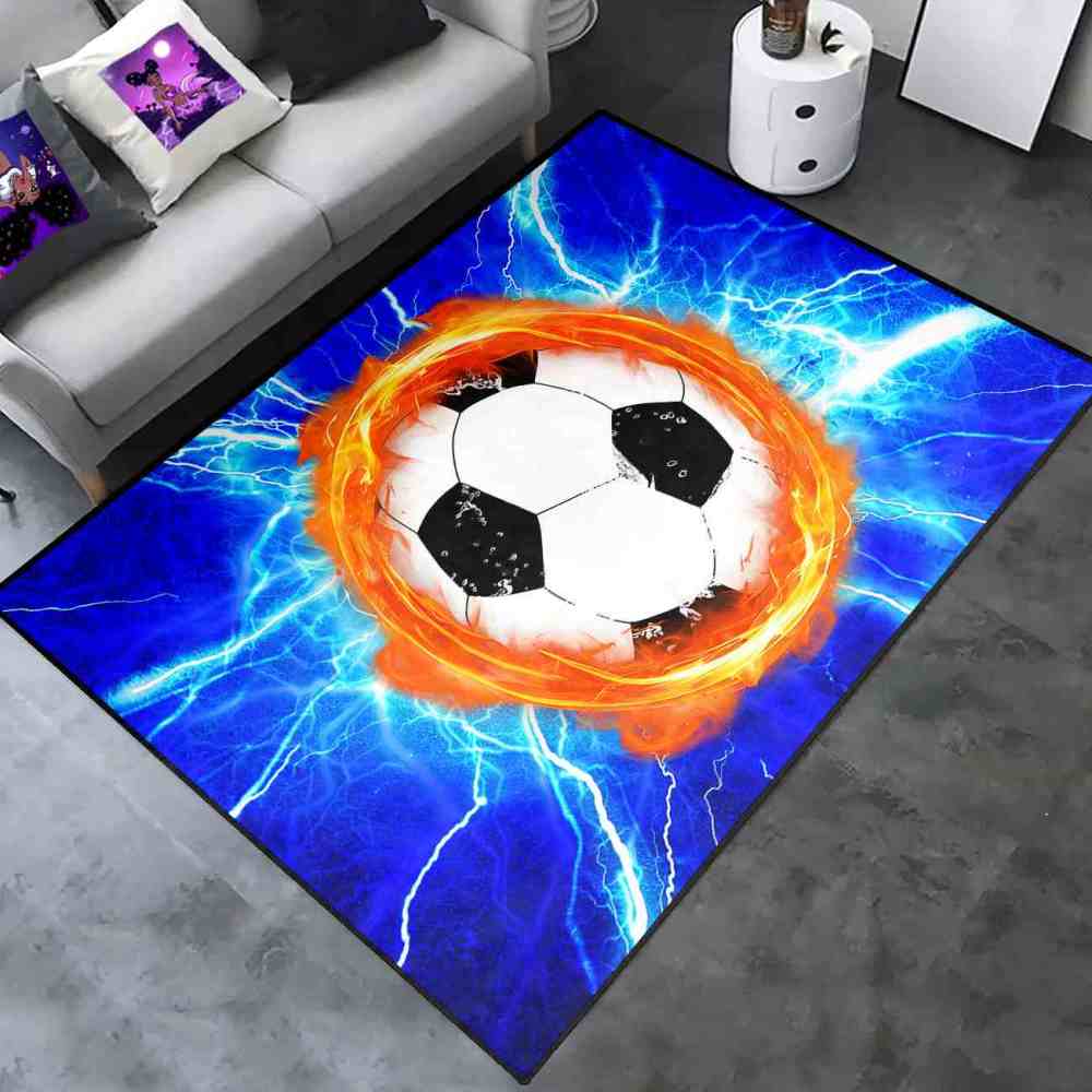 Flaming Soccer Lightning Area Rug Teen Boys Room Decor | CozyLil