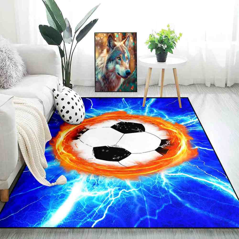 Flaming Soccer Lightning Area Rug Teen Boys Room Decor | CozyLil