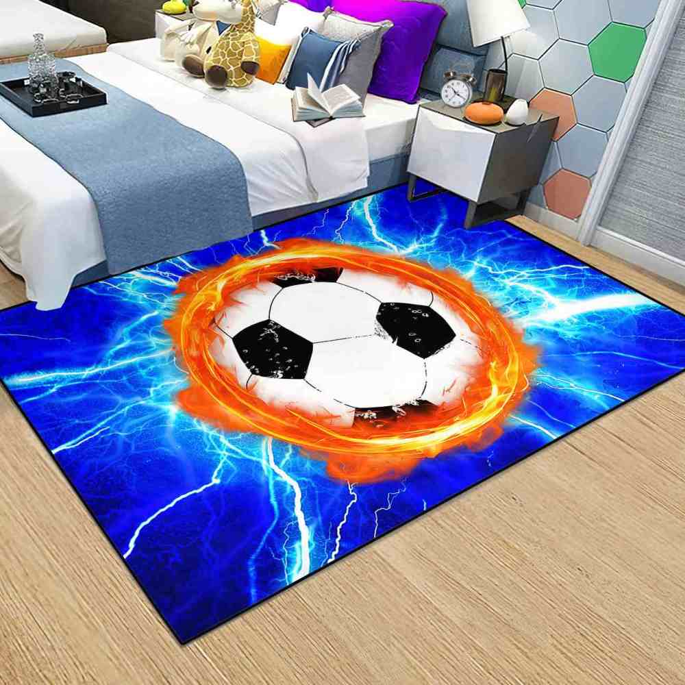 Flaming Soccer Lightning Area Rug Teen Boys Room Decor | CozyLil