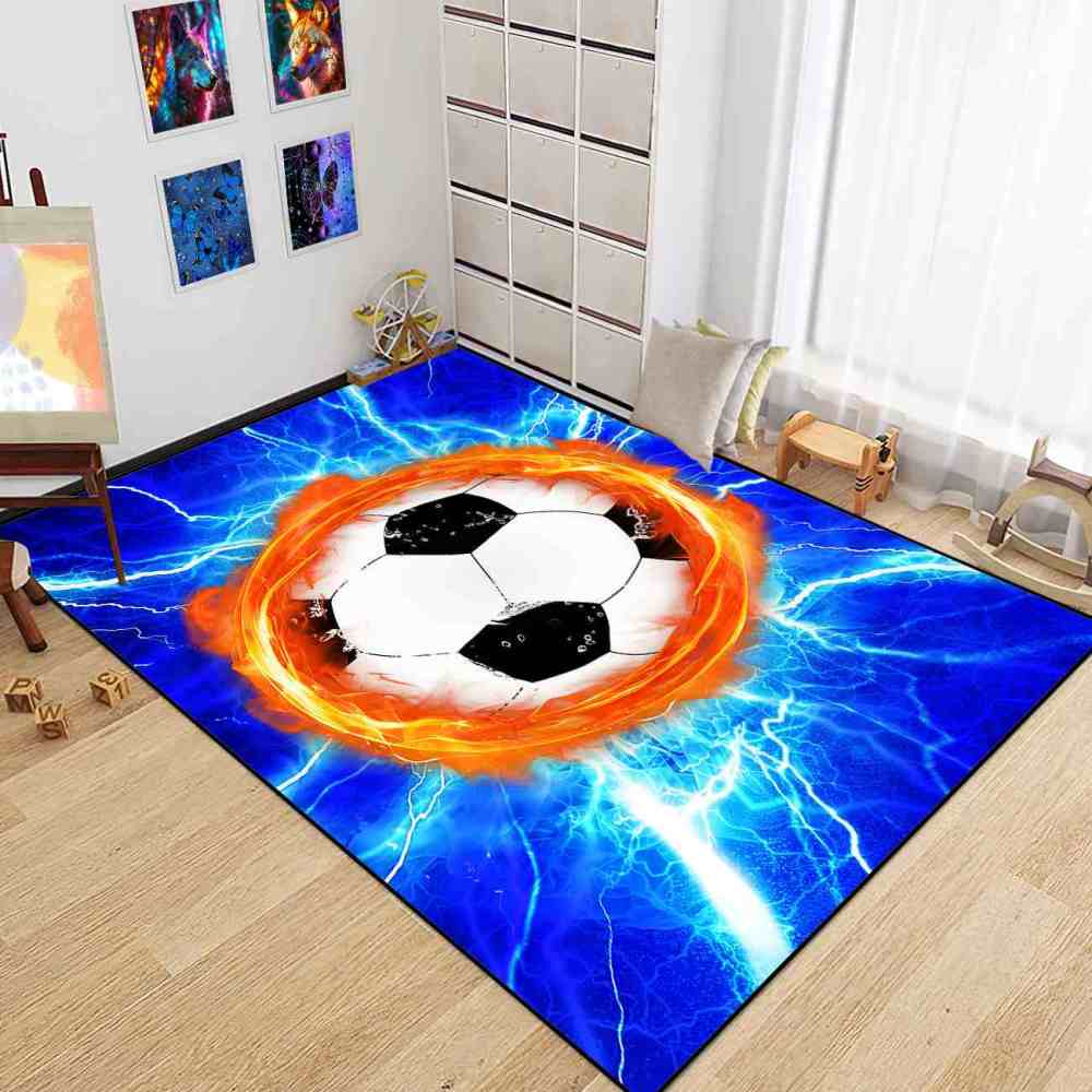 Flaming Soccer Lightning Area Rug Teen Boys Room Decor | CozyLil
