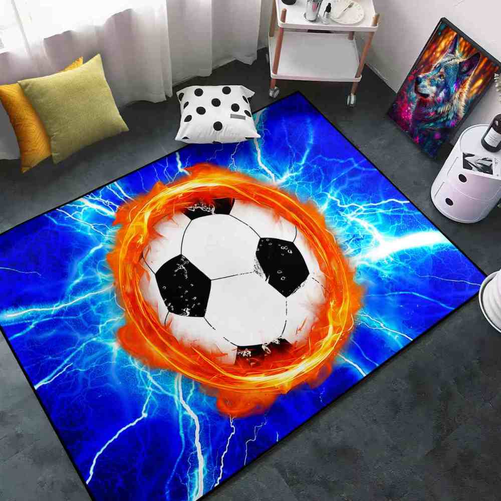 Flaming Soccer Lightning Area Rug Teen Boys Room Decor | CozyLil