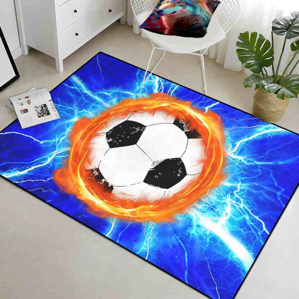 Flaming Soccer Lightning Area Rug Teen Boys Room Decor | CozyLil