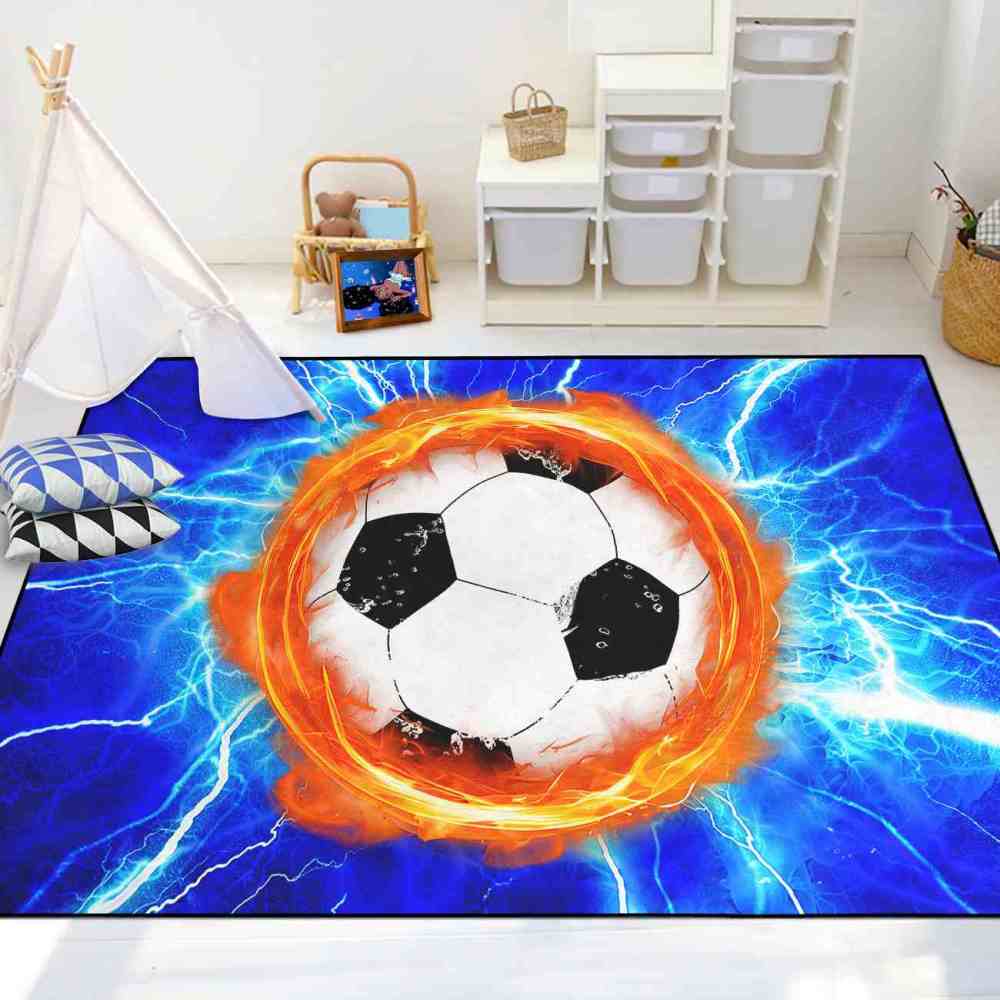 Flaming Soccer Lightning Area Rug Teen Boys Room Decor | CozyLil