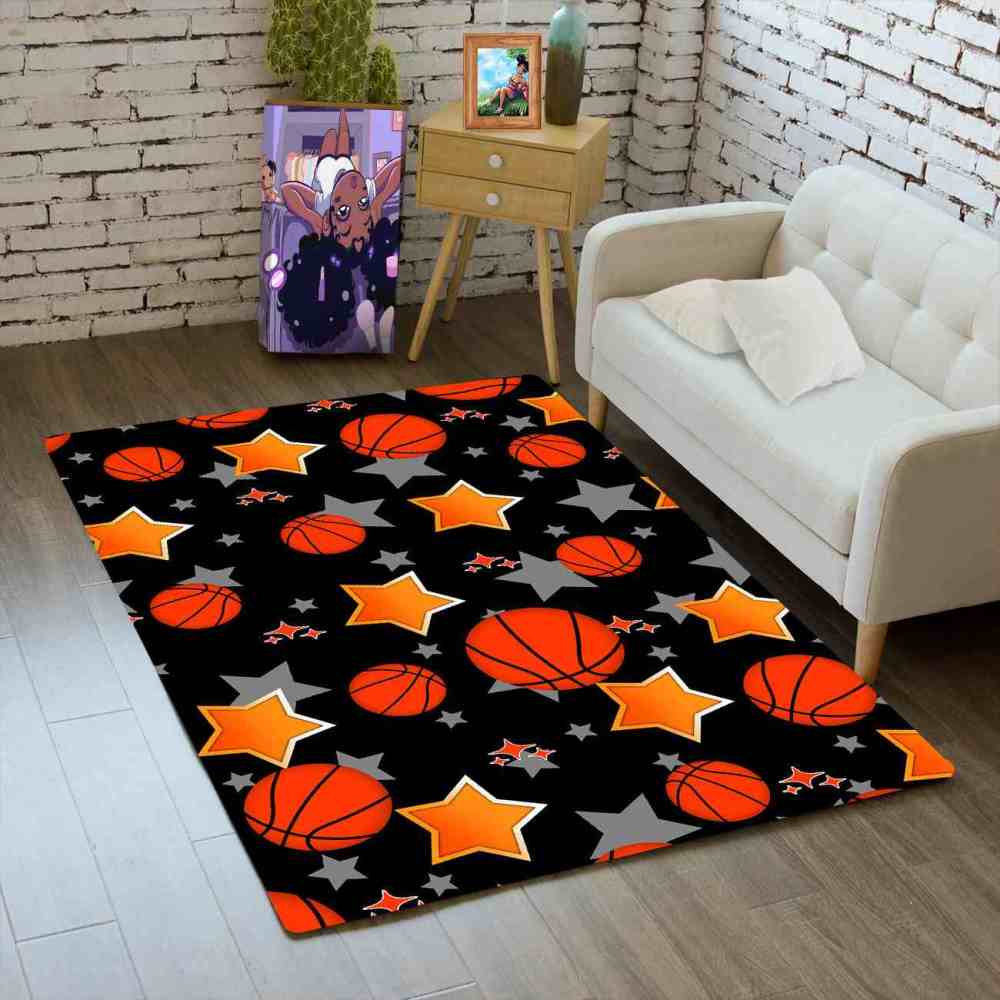 Sporty Basketball and Stars Pattern Area Rug Kids Nursery | CozyLil