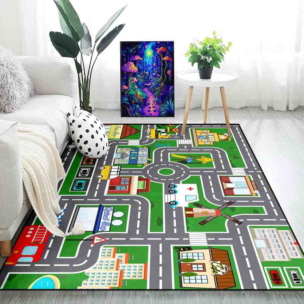 Green Town Road Map Kids Playroom Carpet | CozyLil