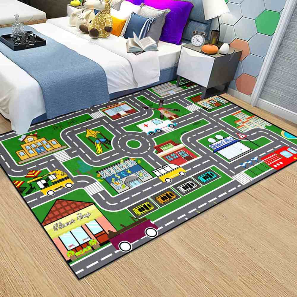 Green Town Road Map Kids Playroom Carpet | CozyLil