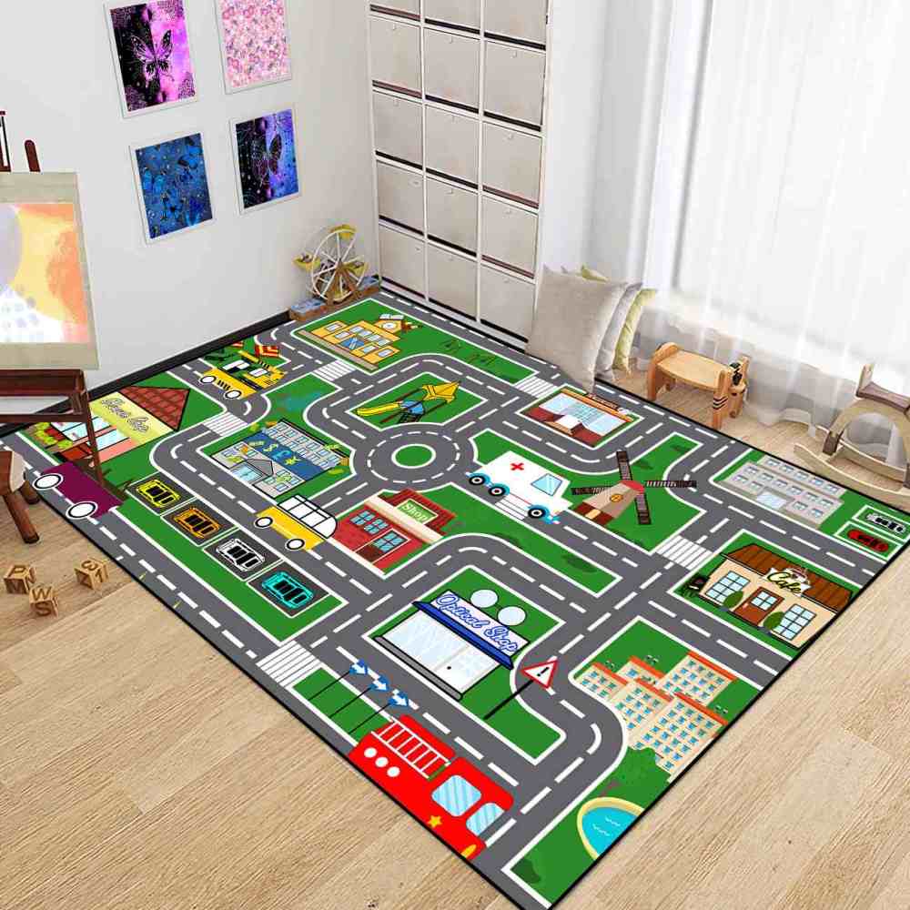 Green Town Road Map Kids Playroom Carpet | CozyLil