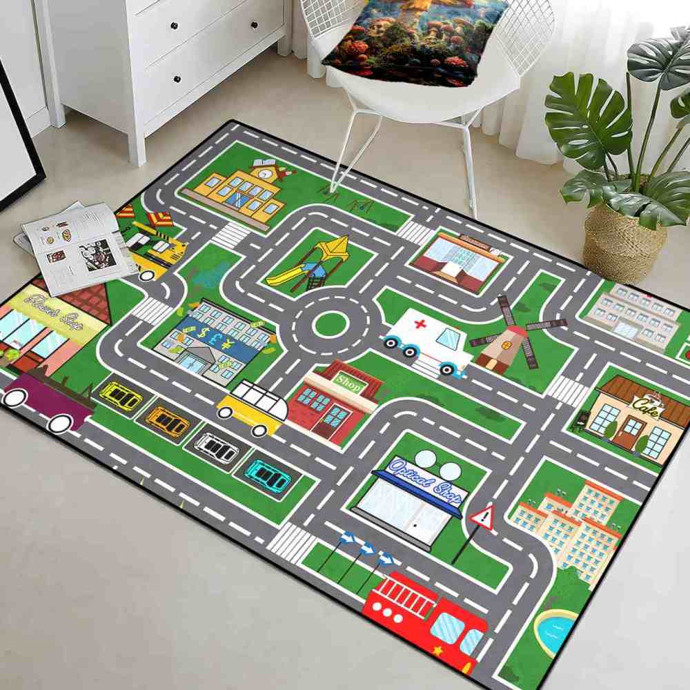 Green Town Road Map Kids Playroom Carpet | CozyLil