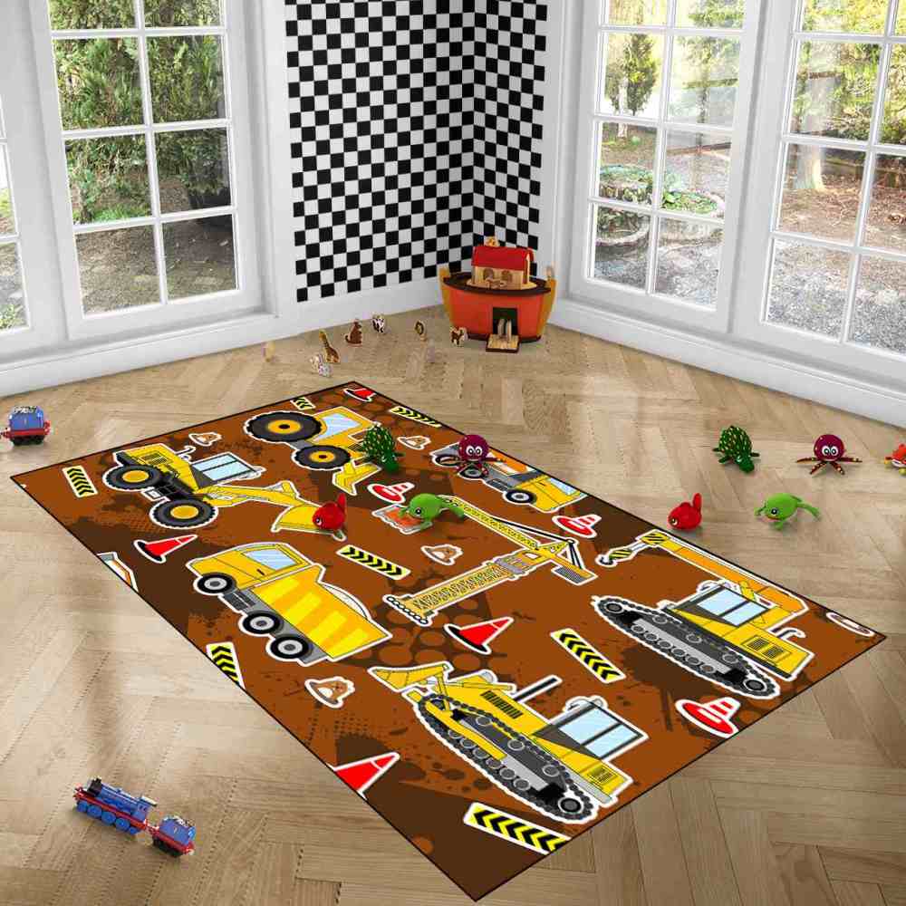 Brown Mud Construction & Mole Toddler Play Rug | CozyLil