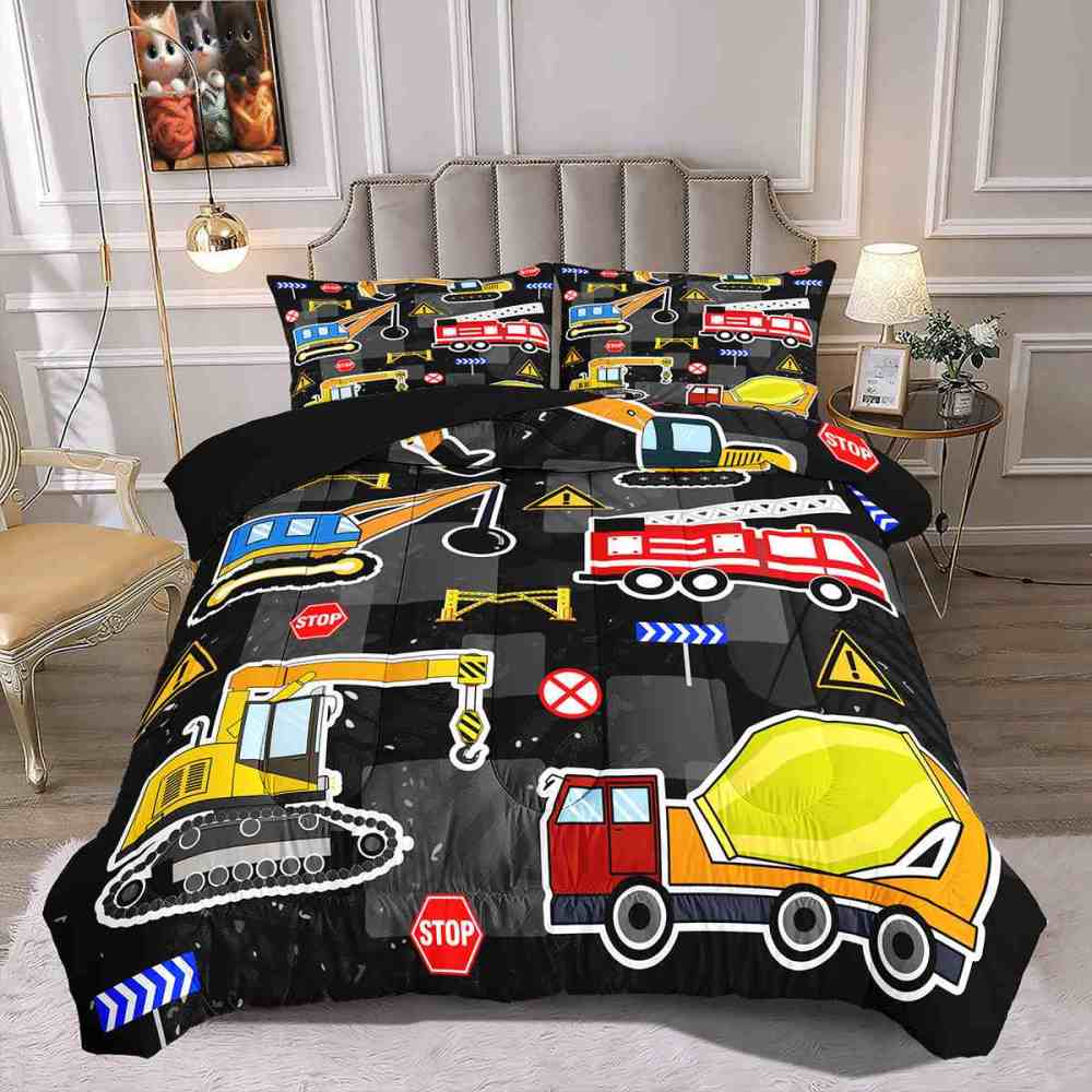 Excavator & Fire Engine Comforter Set Kids Bedding | CozyLil